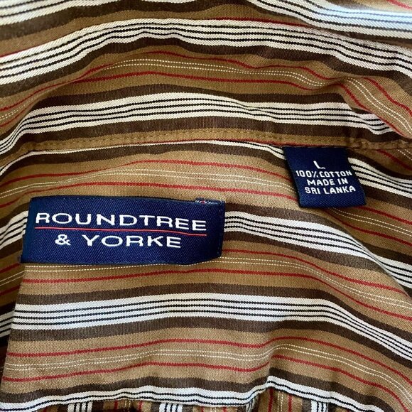 Roundtree & Yorke Long Sleeve Striped Button Down Cotton Shirt Men's Large - Picture 7 of 8